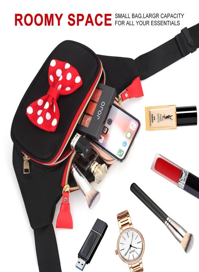 Dksyee Cute Disney Fanny Pack for Women Teen Girls Minnie Bowknot Polka Dot Fanny Packs Cartoon Hiking Waist Bag Travel Waist Pack Crossbody Belt Bags Little Kid Outdoor Waist Packs - Image 2